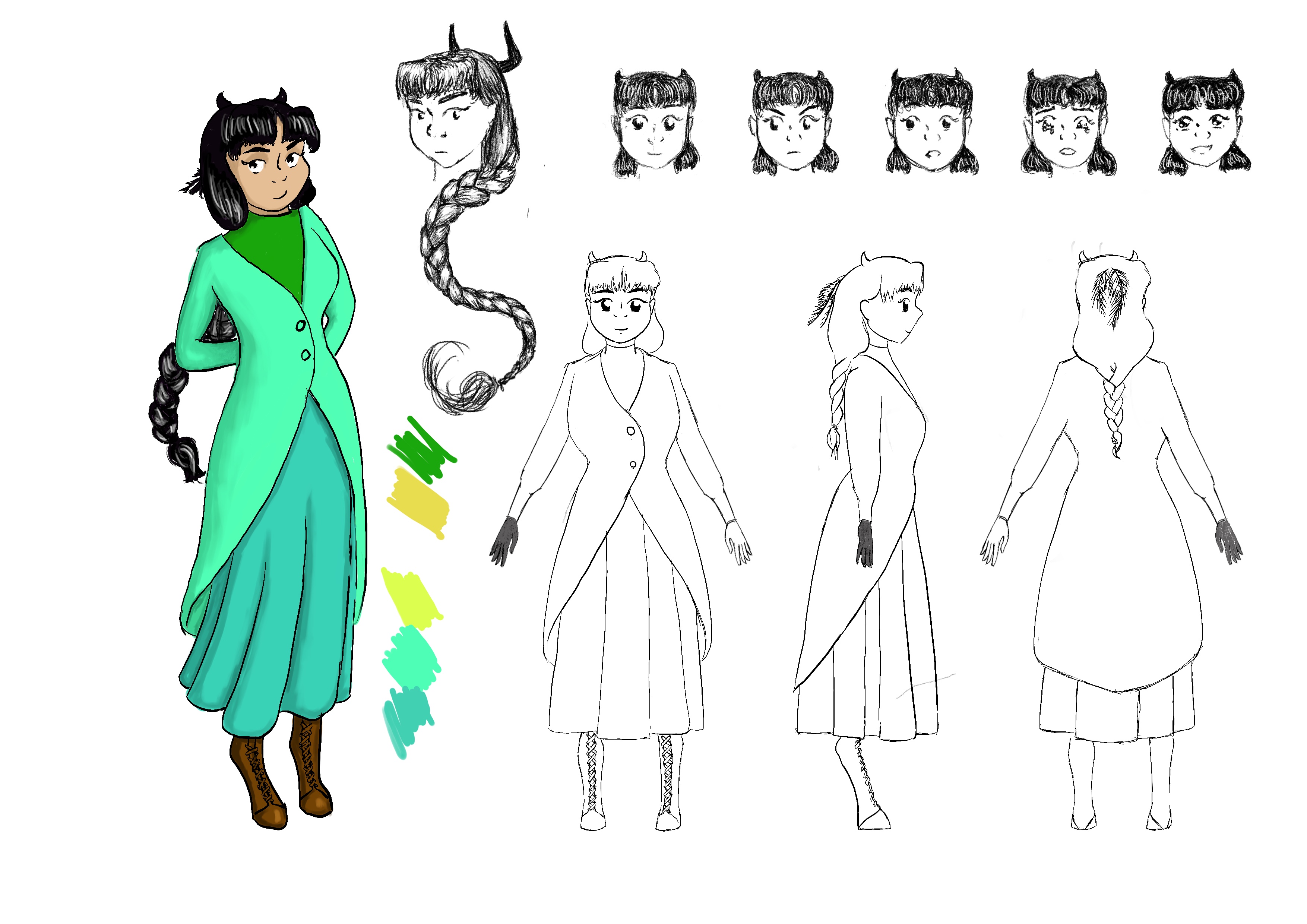 Turnarounds for Aster: This is a character I'm developing for a graphic novel and animated series set in an eternal land of night, filled with love, betrayal and protecting those dearest to you.