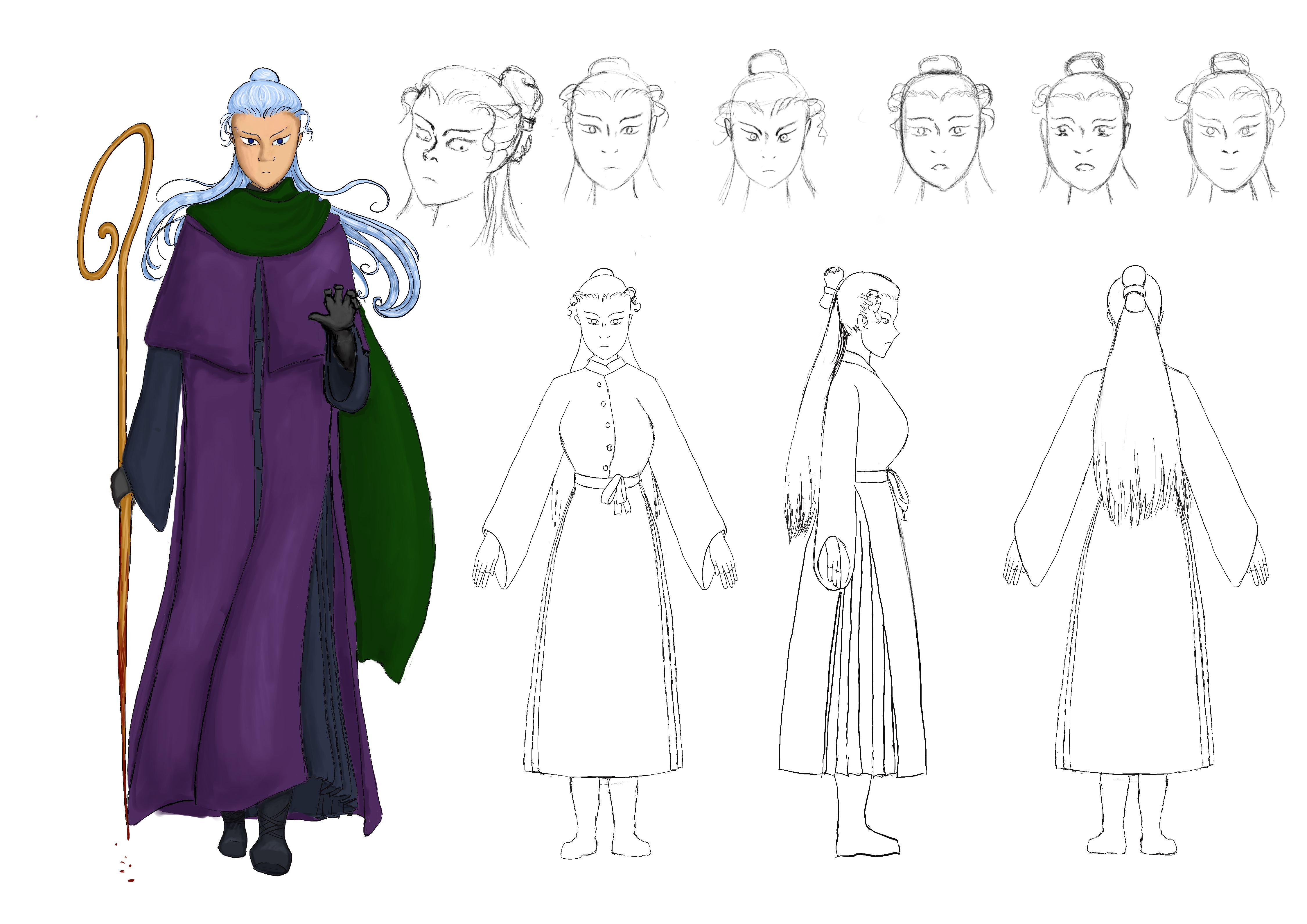 Turnarounds for Celeste: This is a character I'm developing for a graphic novel and animated series set in an eternal land of night, filled with love, betrayal and protecting those dearest to you.